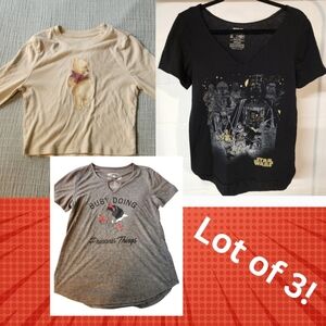 Lot of 3, Disney Character Tees, Sz W Med Snow White, Winnie the Pooh, Star Wars